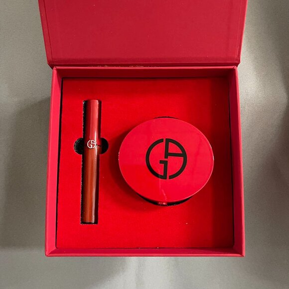 NWT Armani Red Tube Lip Glaze Air Cushion 2 Piece Set - Picture 1 of 9